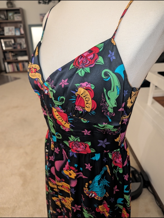 Betsey Johnson Dresses & Skirts - Betsey Johnson Black Multicolor Tattoo-Print Spaghetti Strap Midi Dress